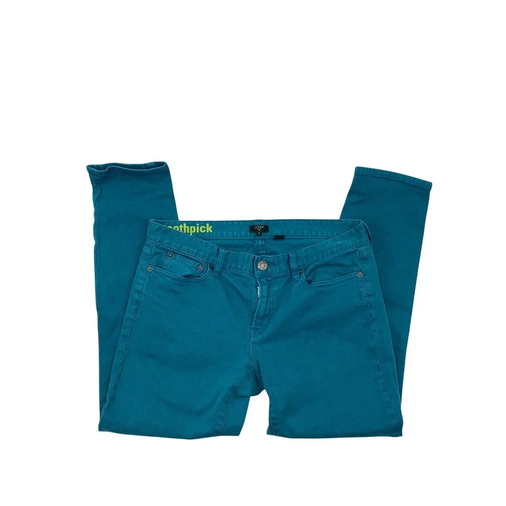 J.Crew Toothpick Skinny Jeans Teal Blue Stretch Denim Womens 32 Cropped 77088